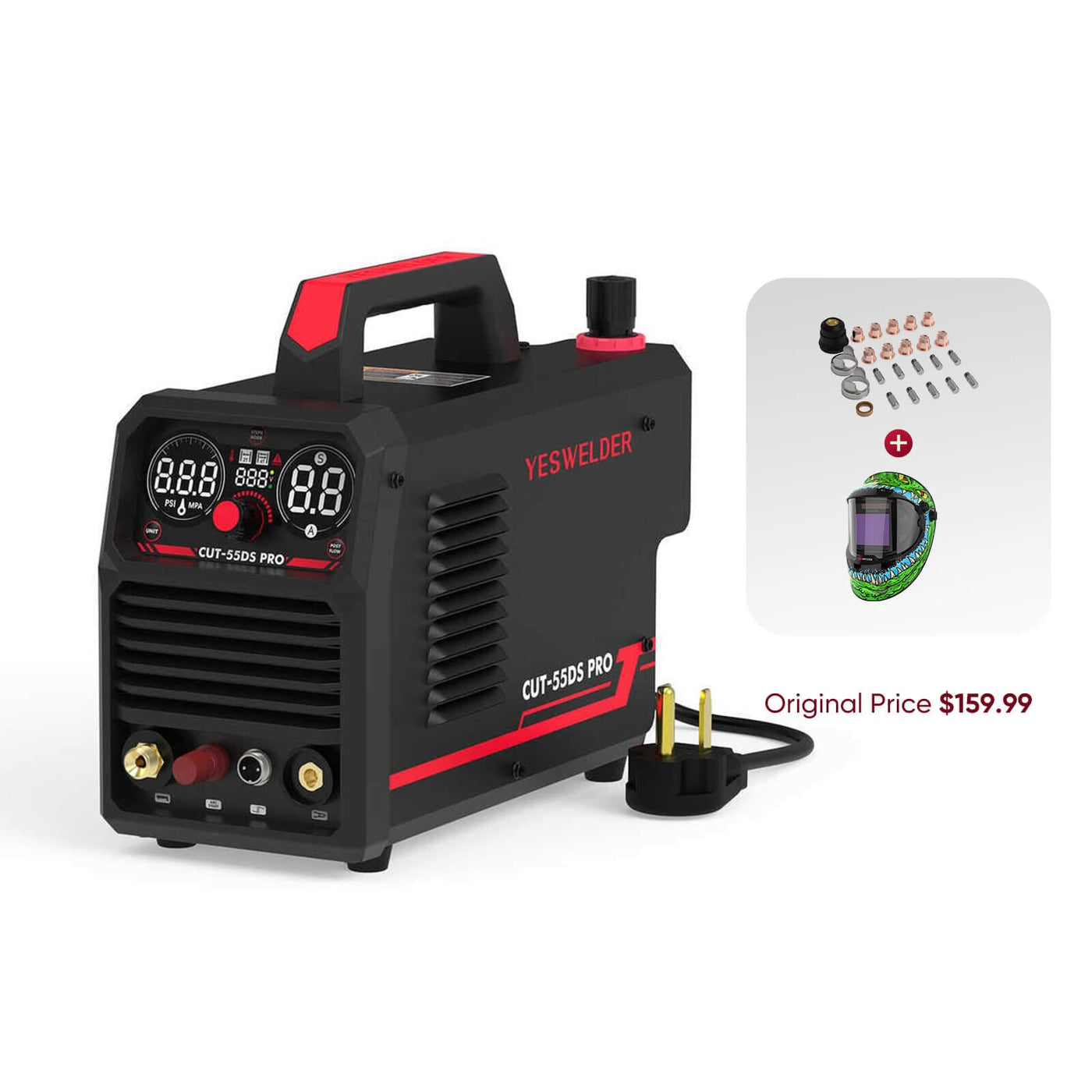 CUT-55DS-PRO Digital Display Non-HF Non-Touch Pilot Arc Plasma Cutter Hardware > Tools > Welders & Plasma Cutters YesWelder CUT-55DS-PRO+Promo Bunle ｜ Only $345.00 (Save $115.00) 