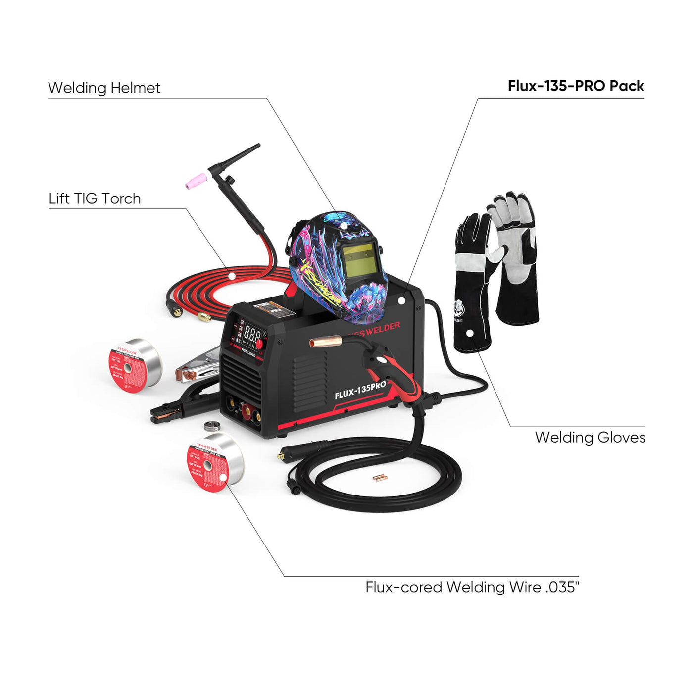 Flux-135-PRO 110V Digital Display Flux MIG/Lift TIG/Stick 3-in-1 Gasless MIG Welder Hardware > Tools > Welders & Plasma Cutters YesWelder Welder+Promo Bundle｜ Only $202.62 (Save $101.23) 