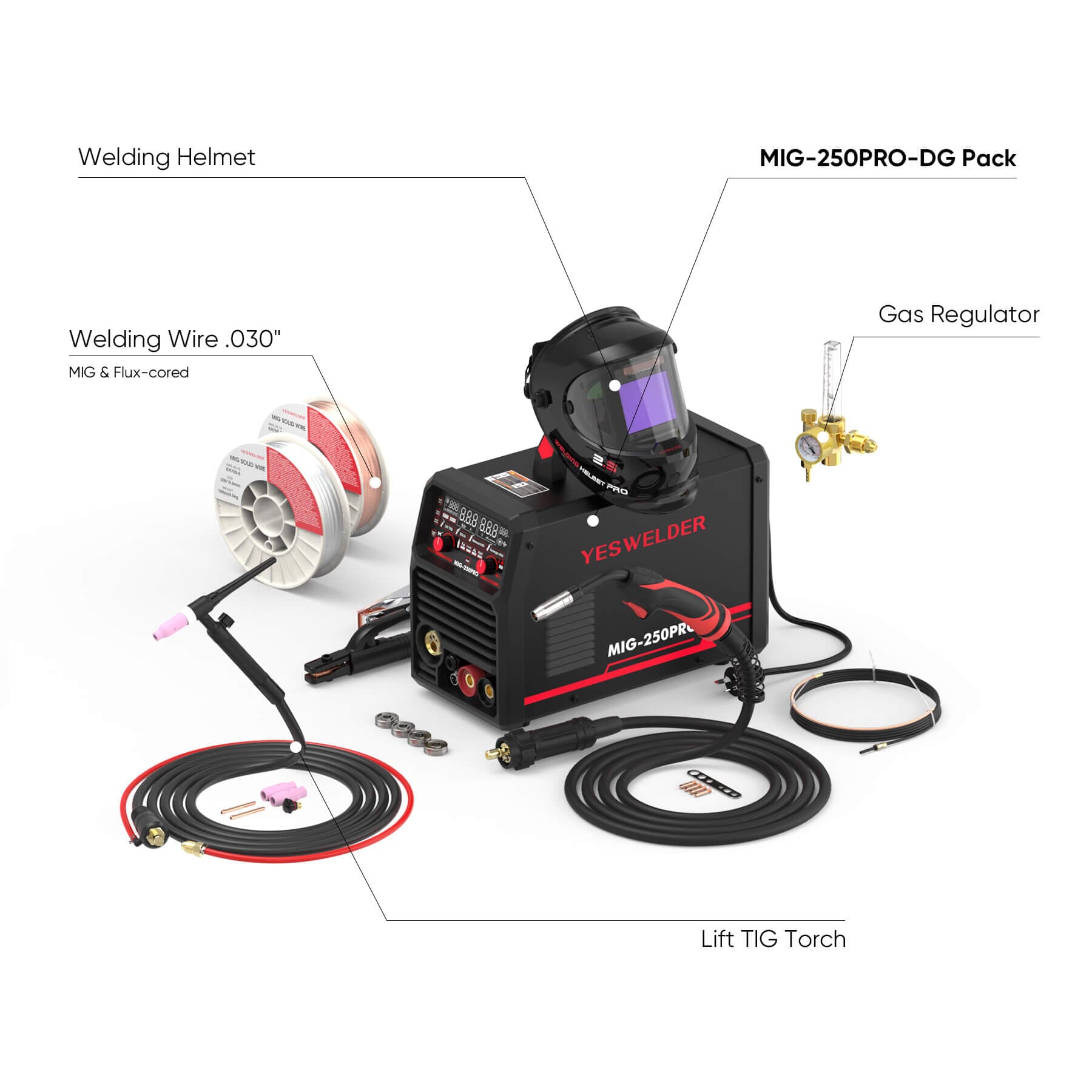 MIG-250PRO-DG MIG Welder with Pulse & Spool Gun Compatible Hardware > Tools > Welders & Plasma Cutters YesWelder Welder+Promo Bundle｜ Only $523.22 (Save $251.73) 