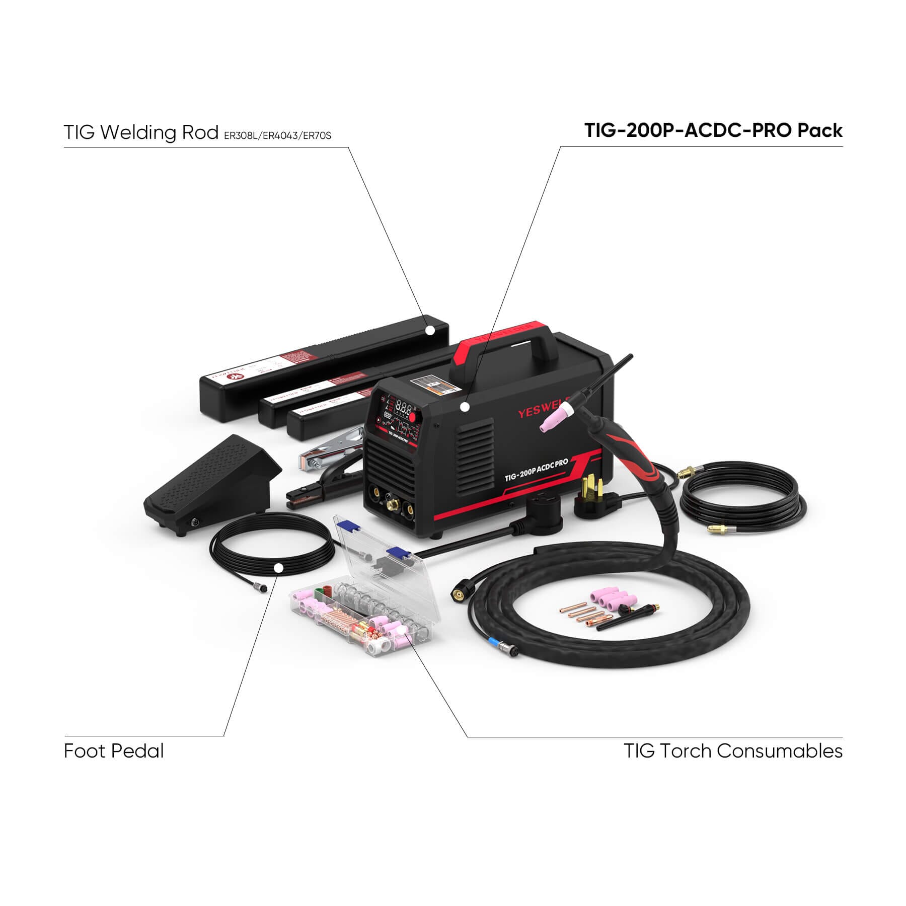 TIG-200P-ACDC-PRO AC/DC Aluminum TIG Welder Hardware > Tools > Welders & Plasma Cutters YesWelder Welder+Combo Bundle｜ Only $579.98 (Save $273.96) 