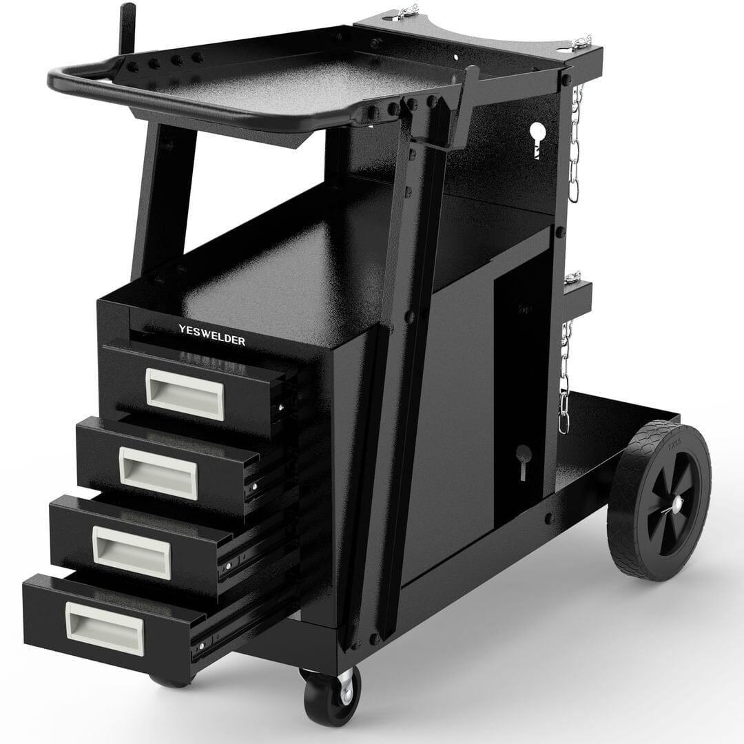 Heavy-Duty 360° Rolling Welding Cart with 4 Drawers – Versatile Storage for MIG, TIG Welders & Plasma Cutters