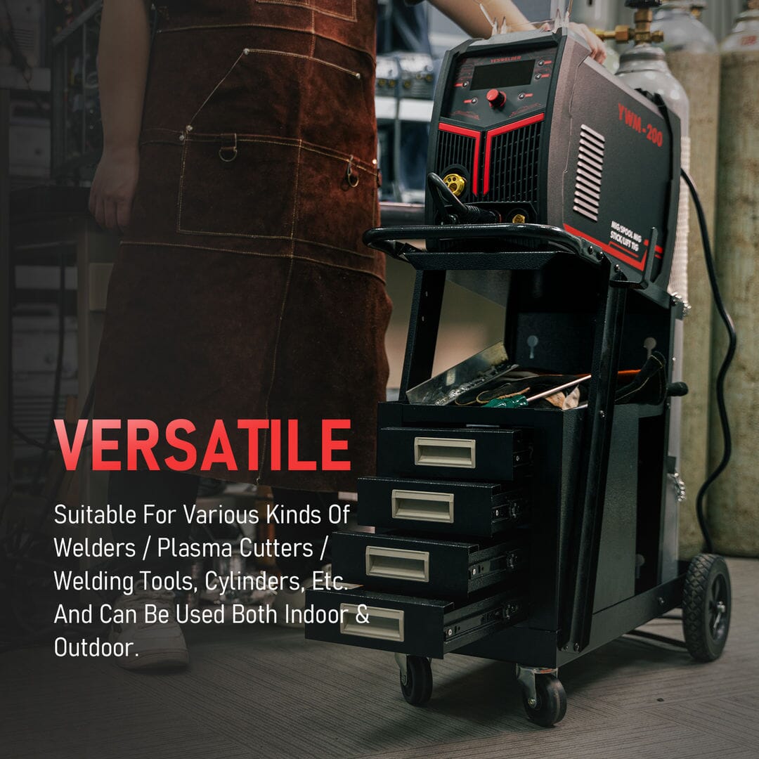Heavy-Duty 360° Rolling Welding Cart with 4 Drawers – Versatile Storage for MIG, TIG Welders & Plasma Cutters YesWelder 